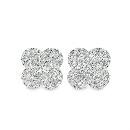 10K White & Rose Gold Diamond Earrings with Round Brilliant Diamonds 1.25 CTW | Jewelry Palace