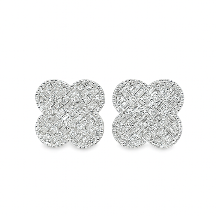 10K White & Rose Gold Diamond Earrings with Round Brilliant Diamonds 1.25 CTW | Jewelry Palace