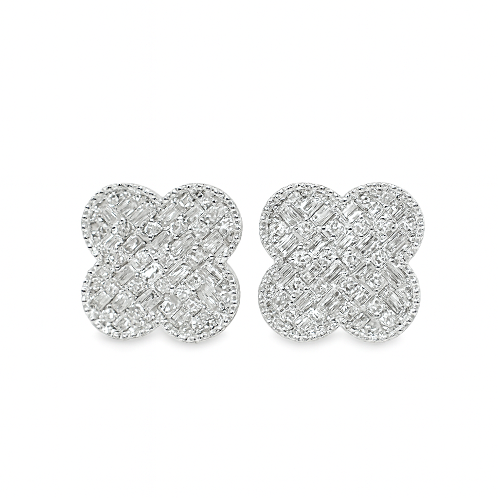 10K White & Rose Gold Diamond Earrings with Round Brilliant Diamonds 1.25 CTW | Jewelry Palace