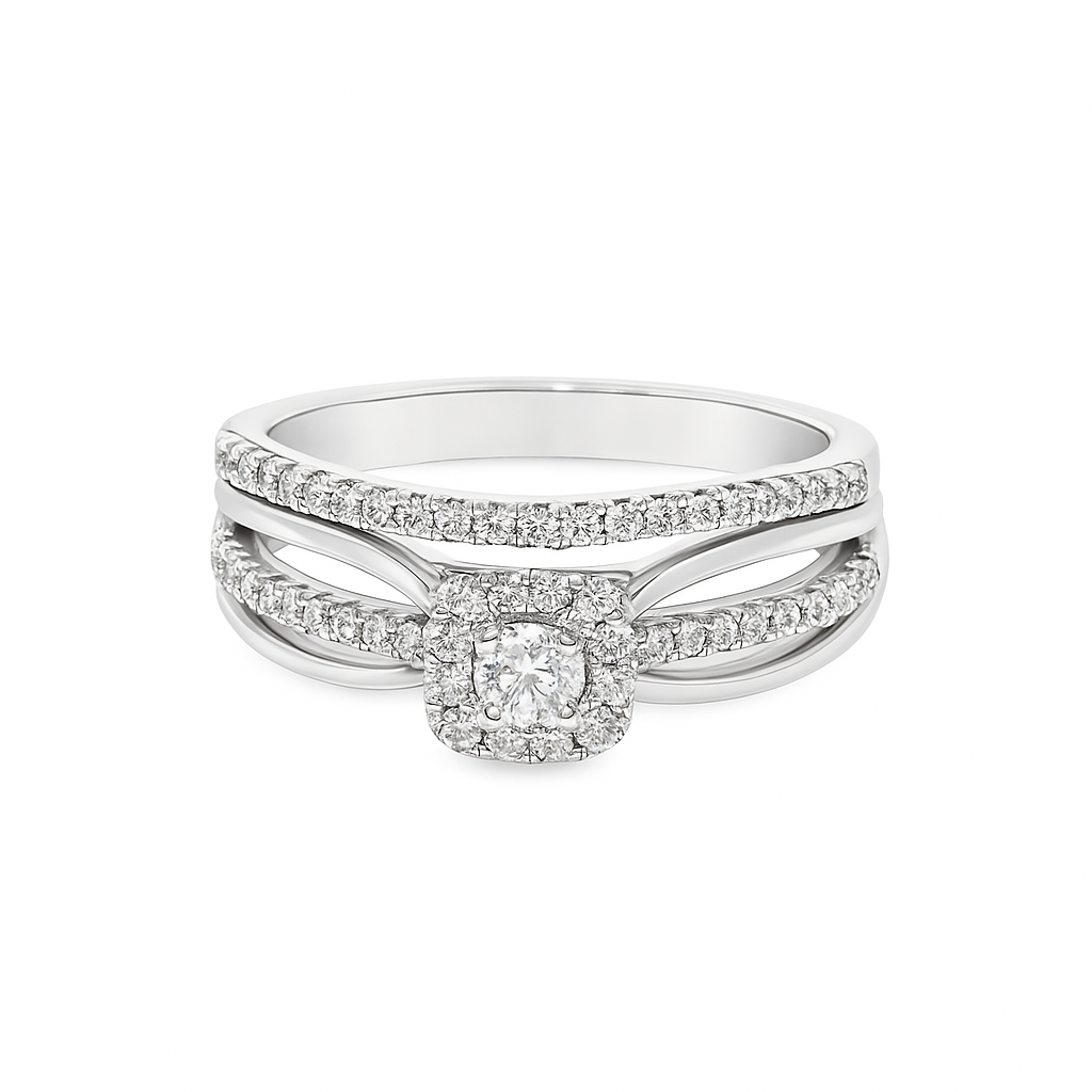 14K White Gold Round Cut Diamond Wedding Ring Set 0.33 ctw | Elegant Bridal Jewelry – Jewelry Palace Lithonia GA