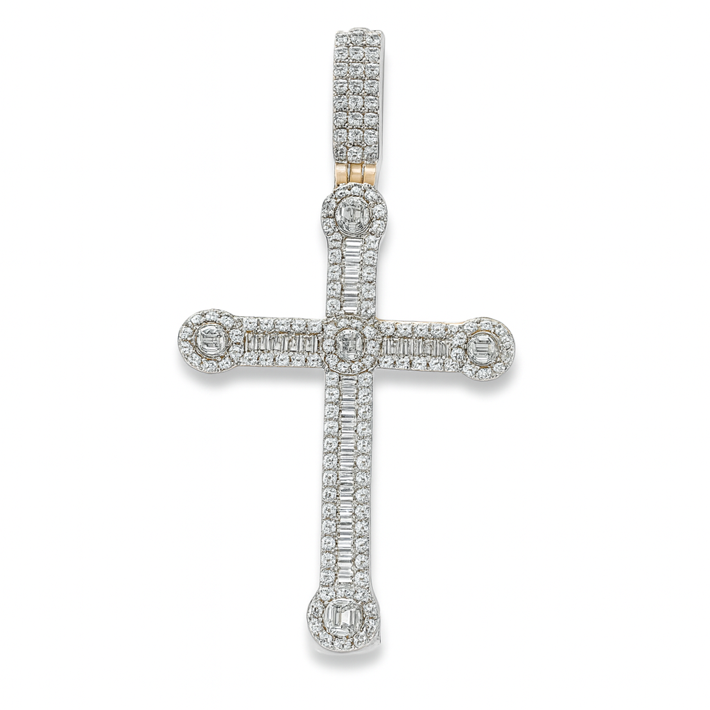 10K Yellow Gold Diamond Cross Pendant with Round Brilliant Cut Diamonds 2.00 ctw