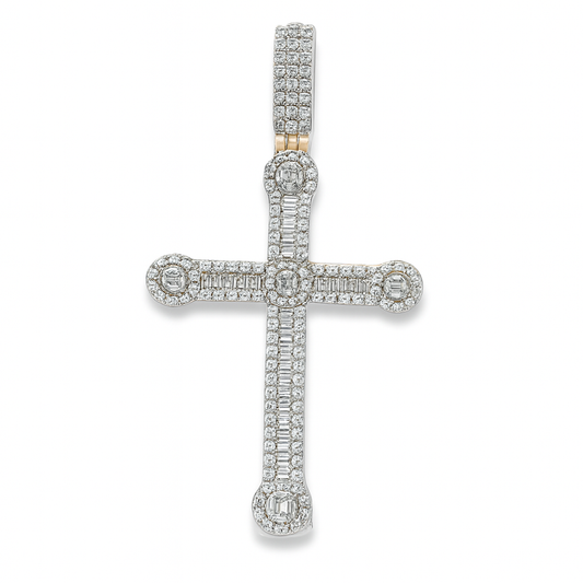 10K Yellow Gold Diamond Cross Pendant with Round Brilliant Cut Diamonds 2.00 ctw