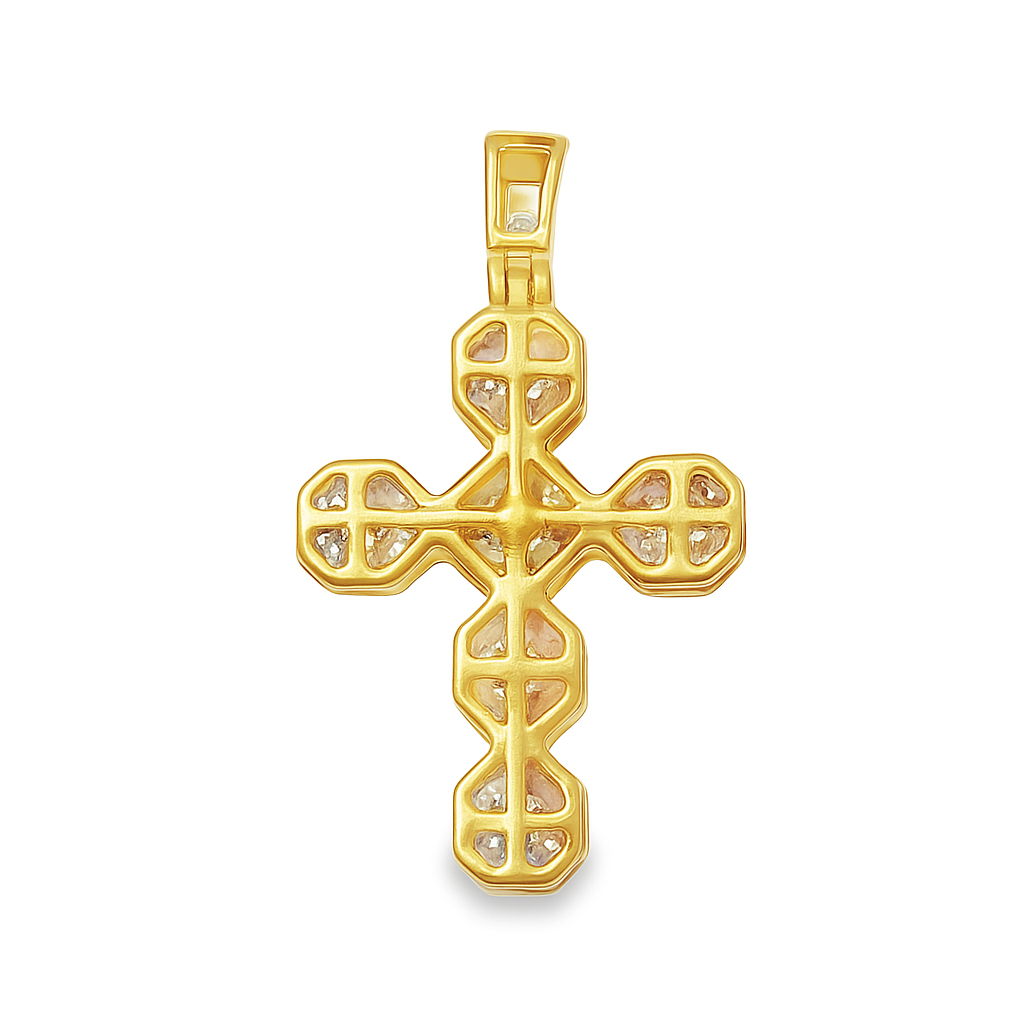 10K Yellow Gold Diamond Cross Pendant 0.25 ctw – Round Cluster Faith Charm | Jewelry Palace Lithonia, GA