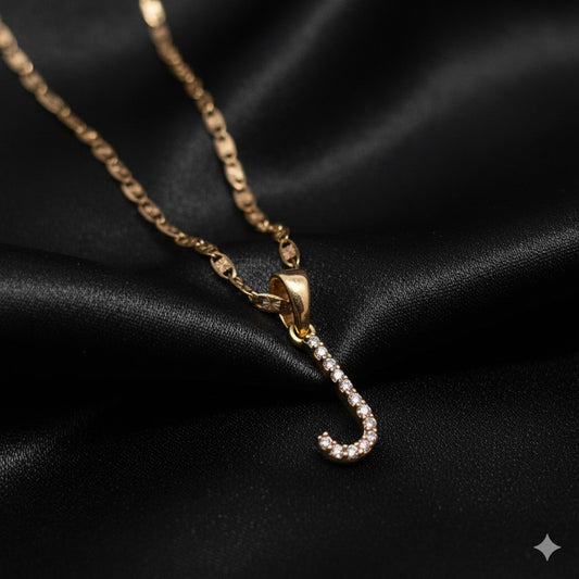 10K Yellow Gold Diamond "J" Initial Pendant With Link Chain | 1/2 CTW