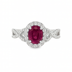 14K White Gold Oval Ruby & Diamond Ring 0.50 ctw
