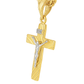 10K Yellow Gold Crucifix Cross Necklace | Two-Tone Religious Pendant with Rope Chain | Jewelry Palace