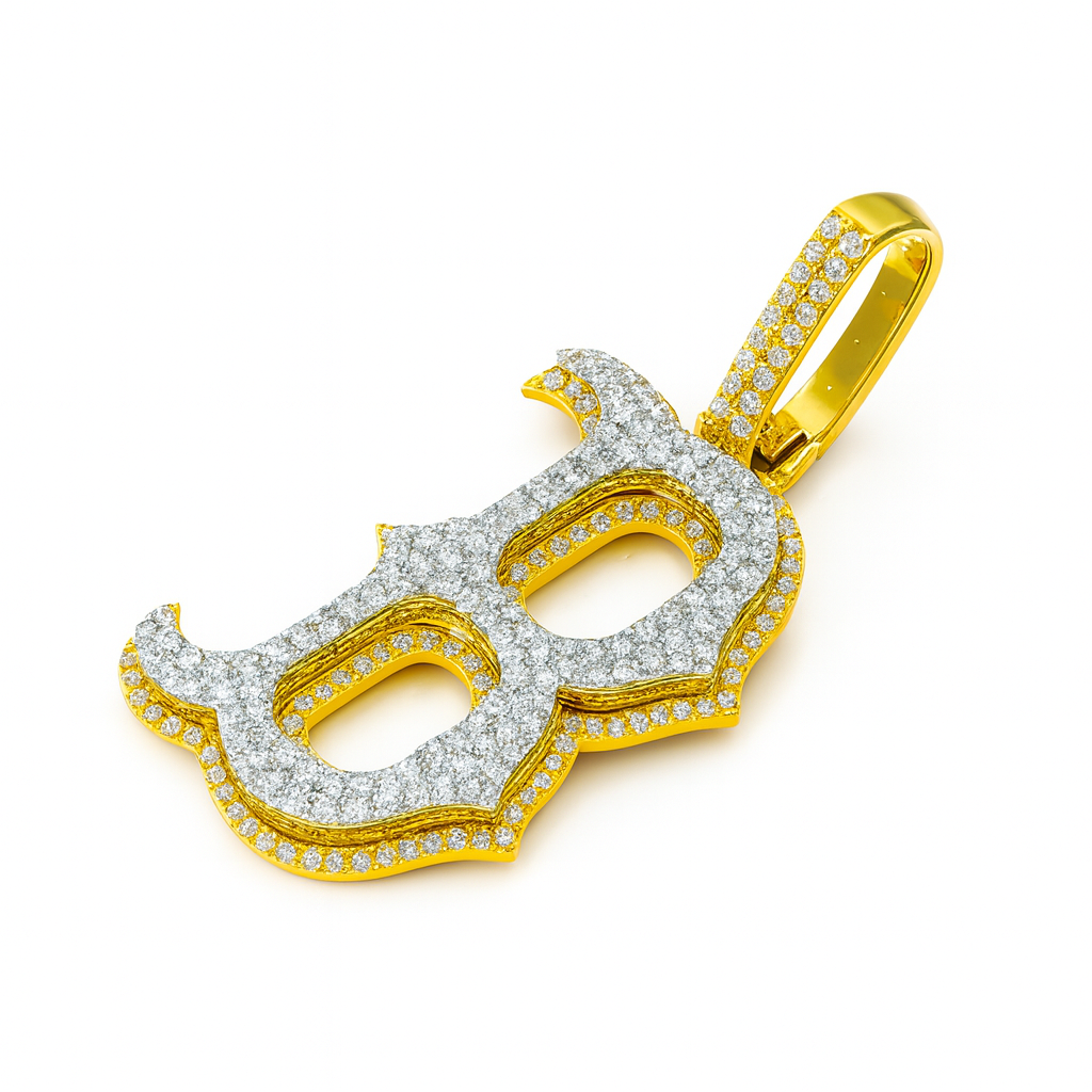 10K Yellow Gold Diamond “B” Initial Pendant – 1.25 CTW