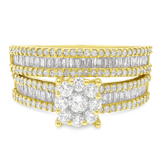 10K Yellow Gold Baguette Diamond Ring With Baguette Band 1.50 ctw