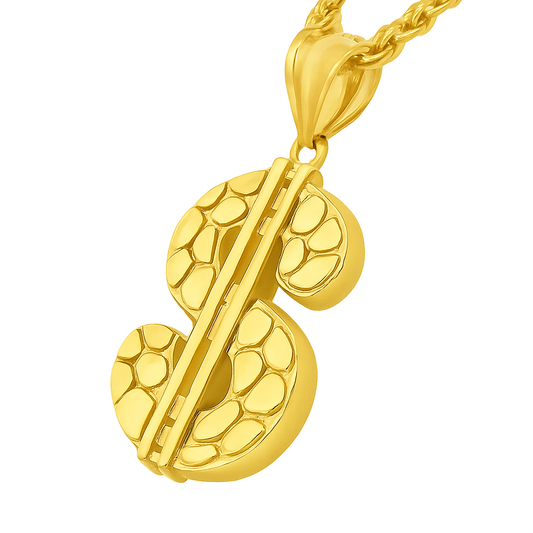 10K Yellow Gold Dollar Sign Pendant Necklace Set – Symbol of Wealth & Success | Jewelry Palace