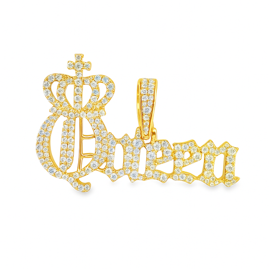 Yellow Gold Diamond "Queen" Pendant with Round Brilliant Cut Diamonds 1.00 ctw