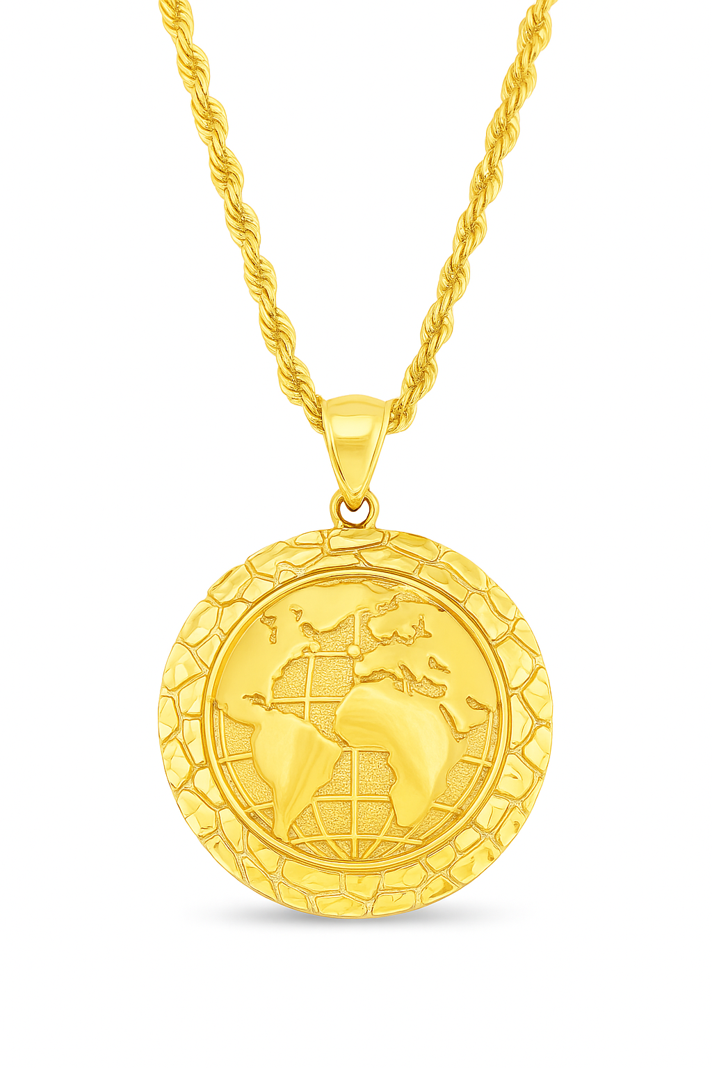 10K Yellow Gold Globe Pendant Necklace Set – World Map Design | Jewelry Palace