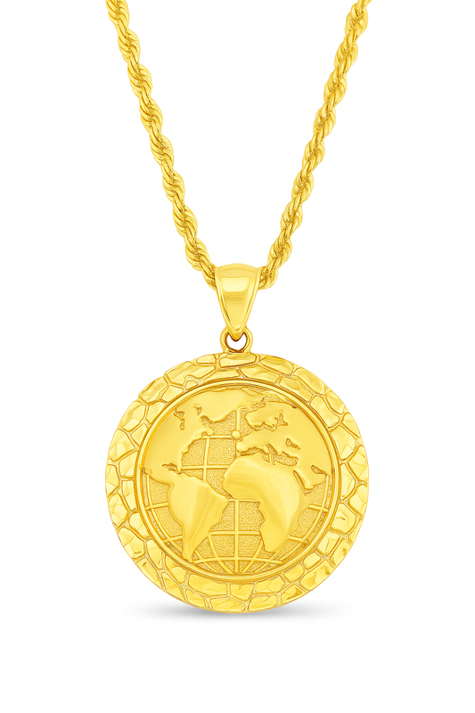 10K Yellow Gold Globe Pendant Necklace Set – World Map Design | Jewelry Palace