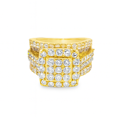 14K Yellow Gold Square Cut Diamond Cluster Ring 2.88 ctw | Bold Luxury Statement – Jewelry Palace Lithonia GA