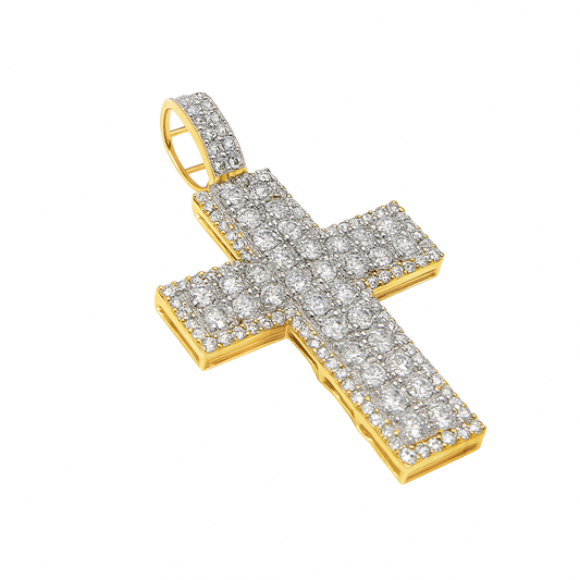 10K Yellow Gold Diamond Cross Pendant with Round Brilliant Diamonds 4.00 ctw