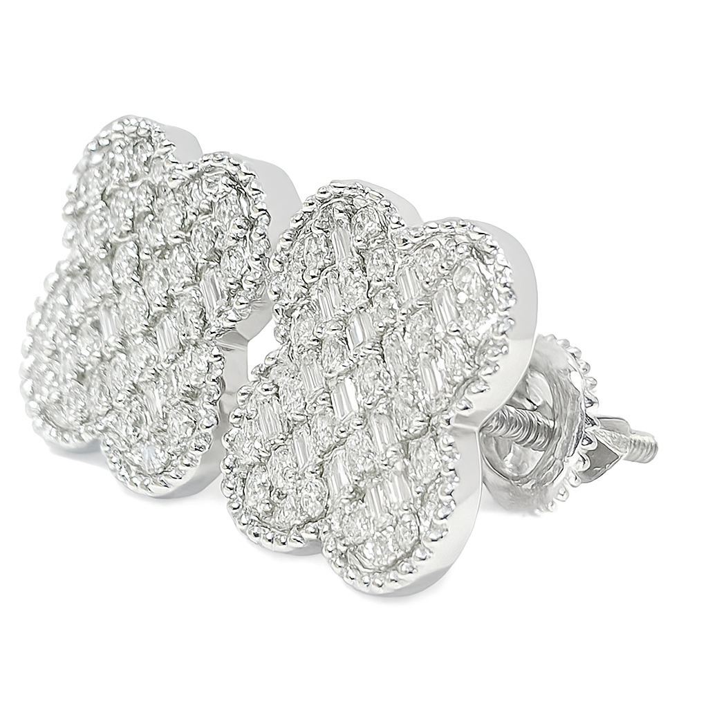 10K White & Rose Gold Diamond Earrings with Round Brilliant Diamonds 1.25 CTW | Jewelry Palace