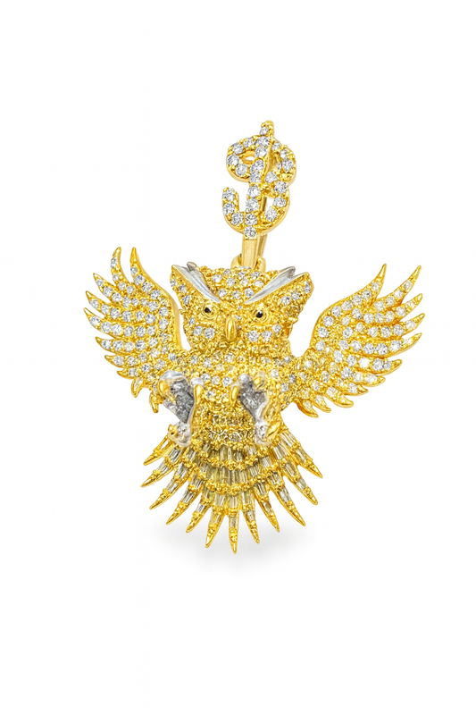 10K Yellow Gold Diamond Owl Pendant 4.00 ctw | Iced Out Bird Pendant for Men – Jewelry Palace