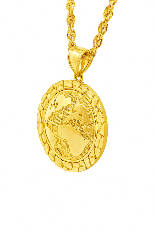 10K Yellow Gold Globe Pendant Necklace Set – World Map Design | Jewelry Palace