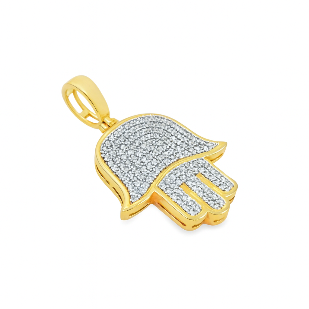 10K Yellow Gold Diamond Hamsa Hand Pendant 0.33 ctw | Unisex Spiritual Protection | Jewelry Palace