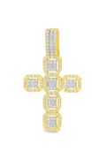 10K Yellow Gold Diamond Cross Pendant with Baguette-Cut Diamonds 2.00 ctw