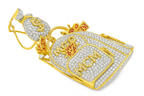 10K Yellow Gold Diamond "Money Book Bag" Pendant with Diamond 2 7/8 ctw