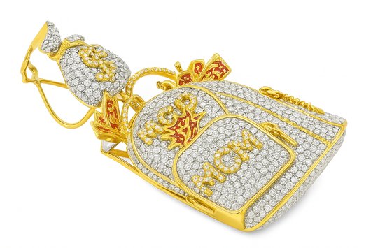 10K Yellow Gold Diamond "Money Book Bag" Pendant with Diamond 2 7/8 ctw