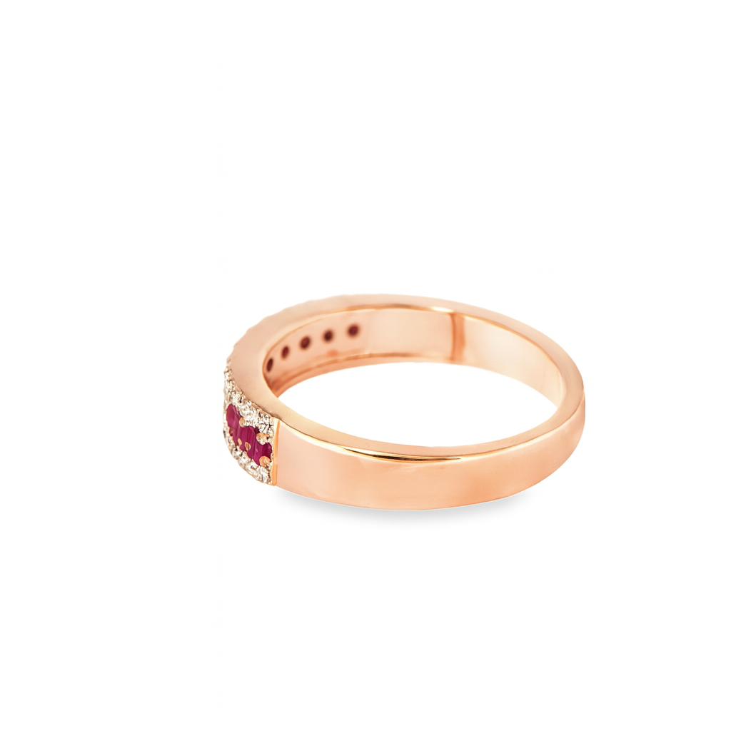 14K Rose Gold Ruby & Diamond Band 0.25 ctw