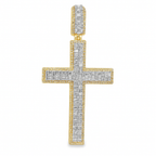 10K Yellow Gold Baguette Diamond Cross Pendant 2.35 ctw | Men’s Iced Out Gold Cross Necklace