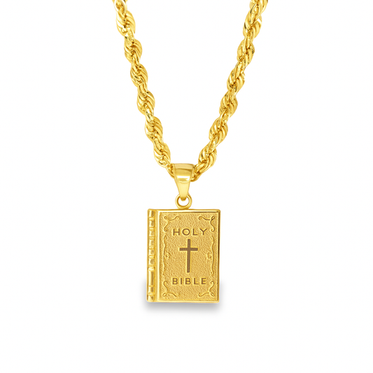 10K Yellow Gold Holy Bible Pendant Necklace Set – Symbol of Faith & Devotion | Jewelry Palace