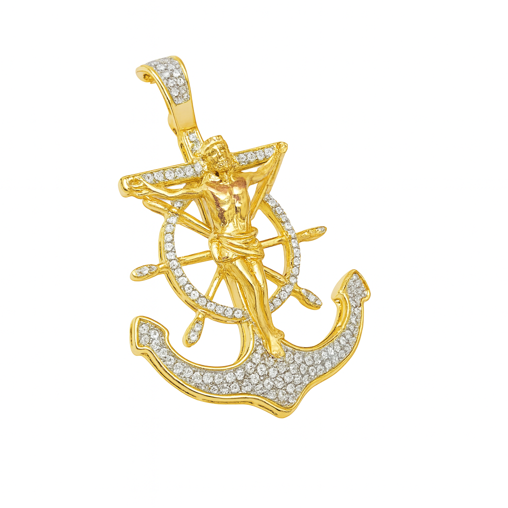 10K Yellow Gold Diamond Anchor Pendant 0.75 ctw | Nautical & Faith-Inspired Iced Out Pendant – Jewelry Palace