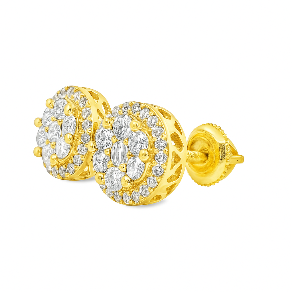 10K Yellow Gold 1.01 ctw Diamond Circle Cluster Earrings | Brilliant Studs | Jewelry Palace