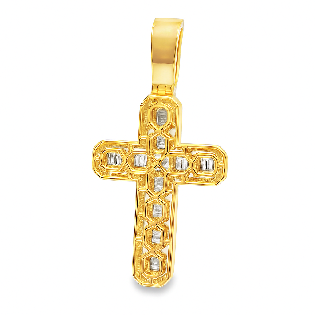 10K Yellow Gold Diamond Cross Pendant with Baguette-Cut Diamonds 2.15 ctw