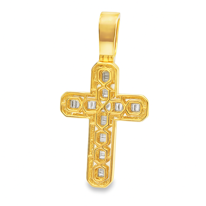 10K Yellow Gold Diamond Cross Pendant with Baguette-Cut Diamonds 2.15 ctw