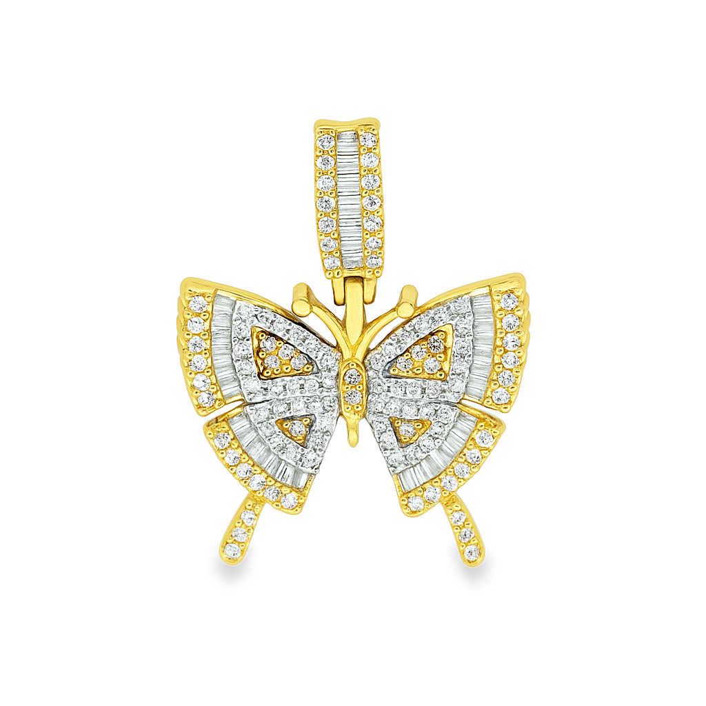 10K Yellow Gold 0.83 ctw Diamond Butterfly Pendant | Baguette & Round Cut | Luxury Nature-Inspired Design | Jewelry Palace