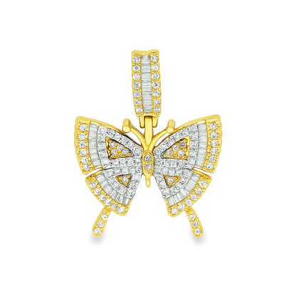 10K Yellow Gold 0.83 ctw Diamond Butterfly Pendant | Baguette & Round Cut | Luxury Nature-Inspired Design | Jewelry Palace