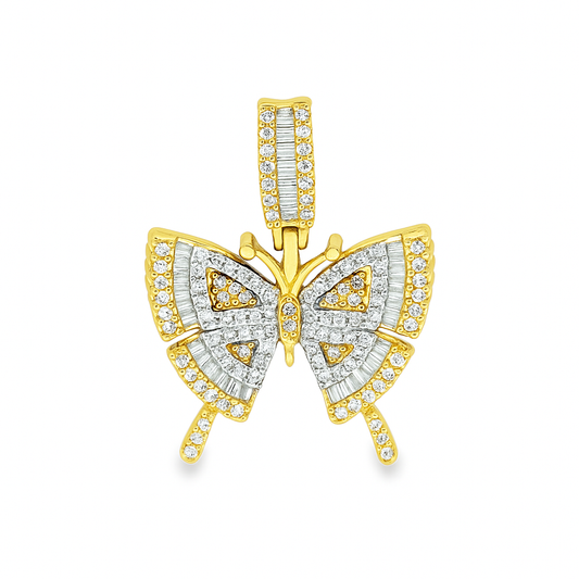 10K Yellow Gold 0.83 ctw Diamond Butterfly Pendant | Baguette & Round Cut | Luxury Nature-Inspired Design | Jewelry Palace