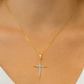 10K Yellow Gold Diamond Cross Charm Necklace Petite Faith Pendant 0.10 CTW