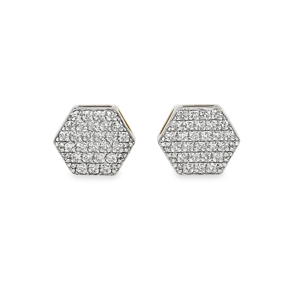 10K Yellow Gold Diamond Hexagon Stud Earrings | 0.17 CTW | Jewelry Palace