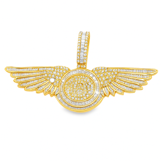 10K Yellow Gold Diamond Wing Pendant 4.50 ctw | Baguette & Round Cut Iced-Out Charm