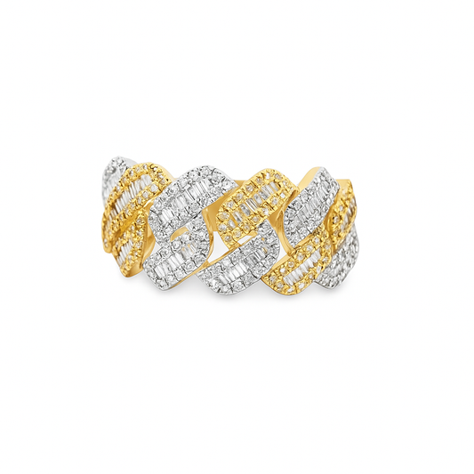 10K Yellow Gold Diamond Cuban Link Ring 0.99 CTW | Baguette & Round Diamond Band | Jewelry Palace