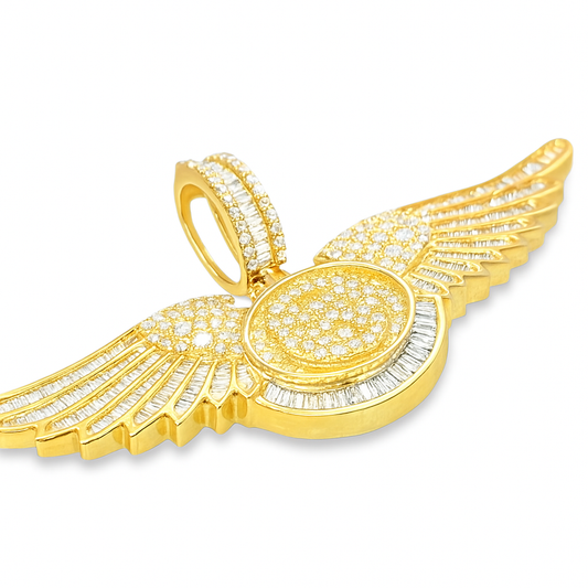 10K Yellow Gold Diamond Wing Pendant 4.50 ctw | Baguette & Round Cut Iced-Out Charm
