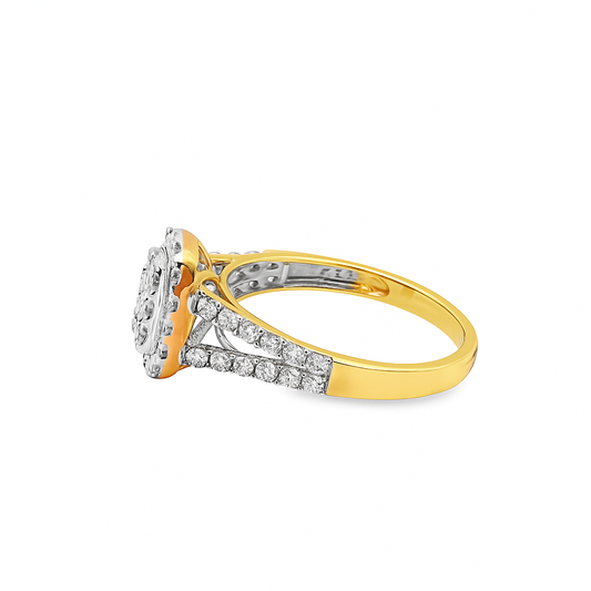 10K Yellow Gold Oval Shape Diamond Cluster Ring 0.99 ctw