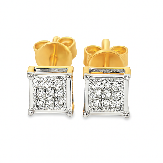 10K Yellow Gold Diamond Square Stud Earrings 0.25 CTW | Jewelry Palace