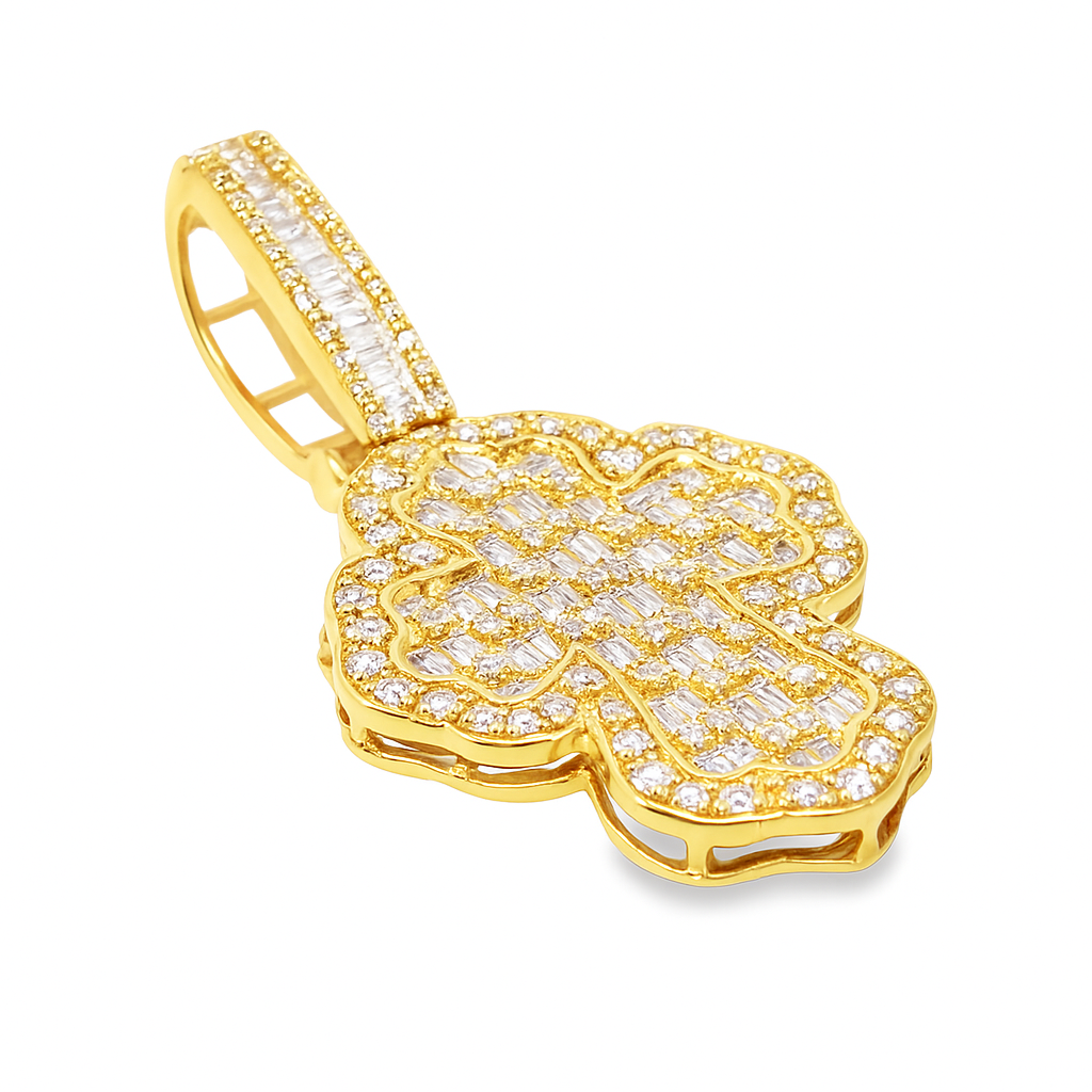 10K Yellow and White Gold Baguette Fancy Cross with 3.00 CTW Diamonds
