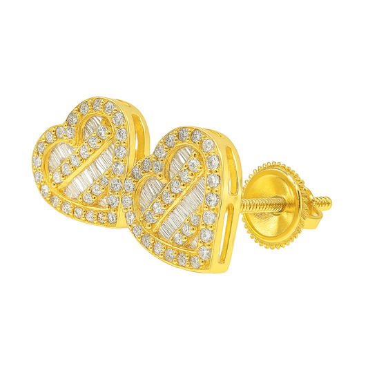 10K Yellow Gold 0.25 ctw Diamond Heart-Shaped Earrings | Baguette & Round | Jewelry Palace
