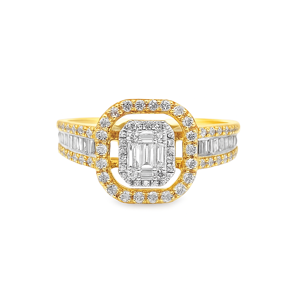 10K Yellow Gold Diamond Ring Set with Baguette Center and 2 Matching Bands 1.50 ctw