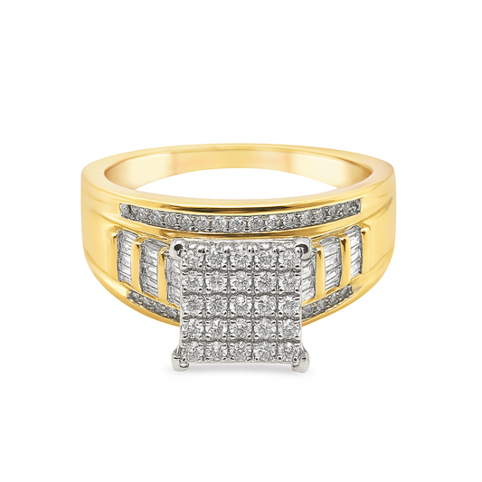 10K Yellow Gold Diamond Square Ring Cinderella Set 0.50 ctw
