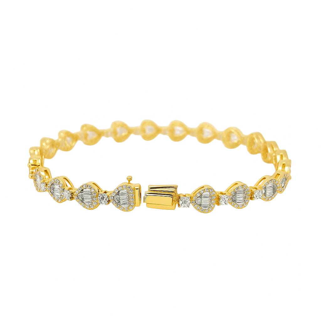 10K Yellow Gold Women’s Diamond Heart Link Bracelet 1.50 ctw – Romantic 7" Design | Jewelry Palace
