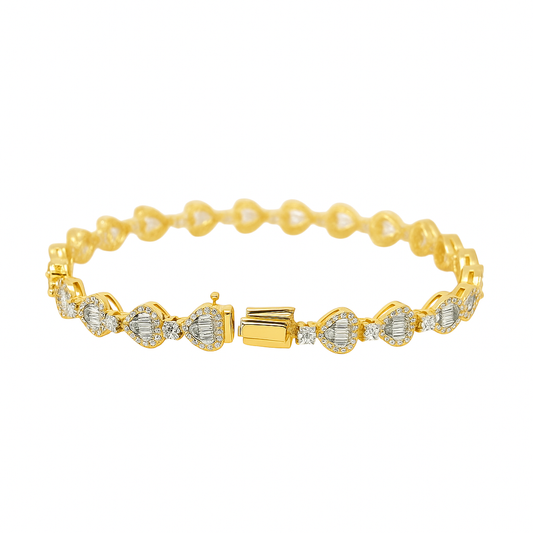 10K Yellow Gold Women’s Diamond Heart Link Bracelet 1.50 ctw – Romantic 7" Design | Jewelry Palace
