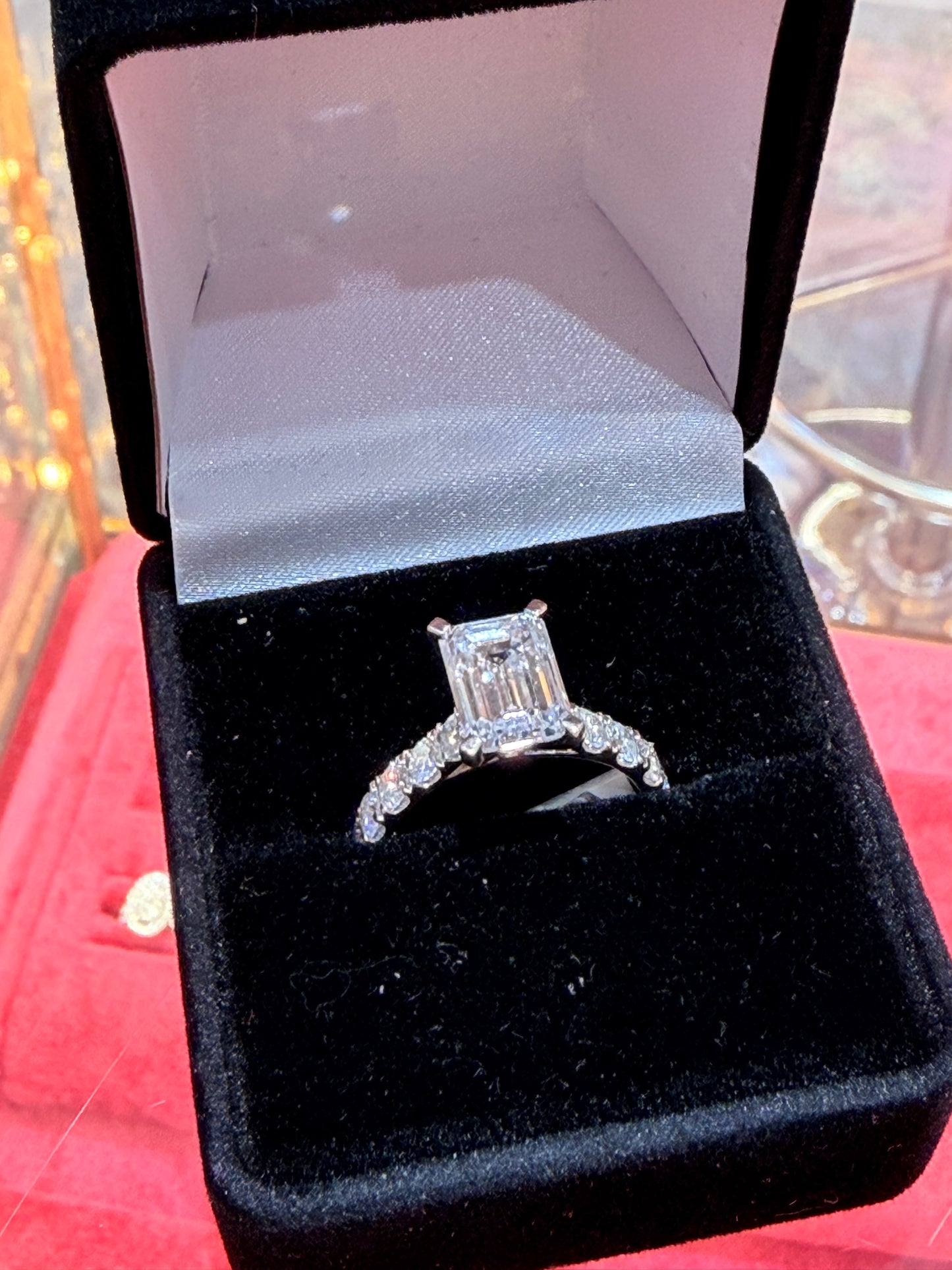 3.01 CT Emerald Cut IGI Certified Lab Grown Diamond Engagement Ring – 18K White Gold 4.02 CTW Overall