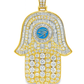 10K Yellow Gold Diamond Hamsa Pendant 4.50 ctw | Eye of Horus Baguette & Round Diamond Charm